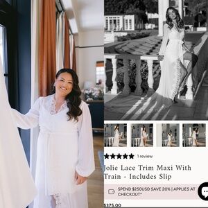 Elegant White Lace Trim Maxi Robe with Train - BRIDAL GETTING READY OUTFIT